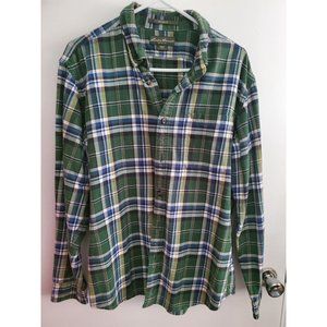 Eddie Bauer Men's Medium Green Plaid Flannel Button Up Shirt